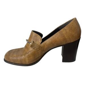 Women’s Tan Textured Leather Block Heel Loafer